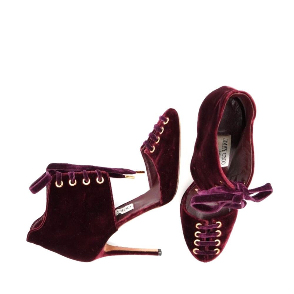 40 Jimmy Choo Velvet Burgundy Lace Up Heels